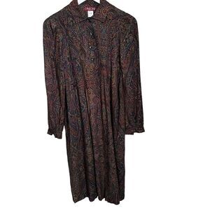 Vintage 70's Puccini Paisley Button Front Dress size Small Long Sleeve Prairie